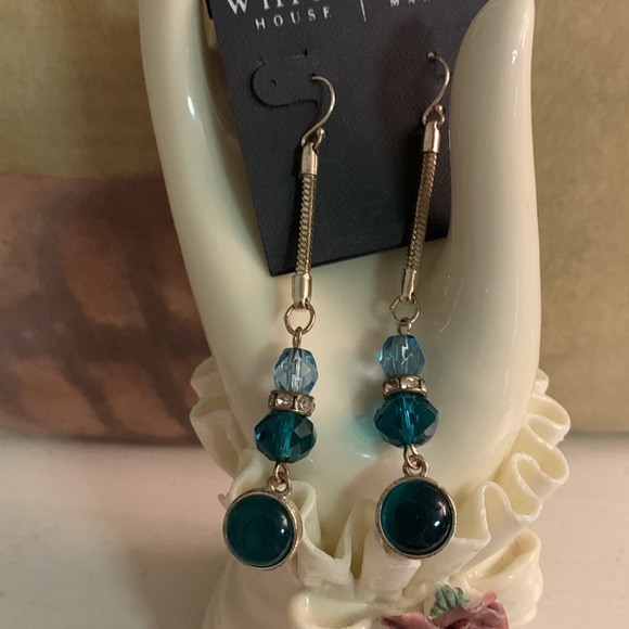 WHITE HOUSE BLACK MARKET Gold Tone, Rhinestones & Green Stones & Beads Earrings - Picture 2 of 6